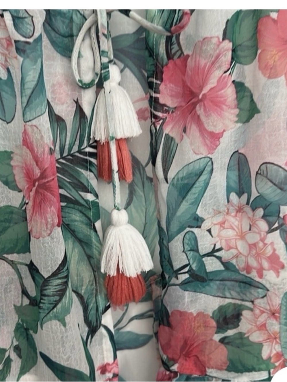 Tommy Bahama Sheer Tropical Floral Beach Cover-Up in Coral & Green Tropi Calling - Picture 3 of 4